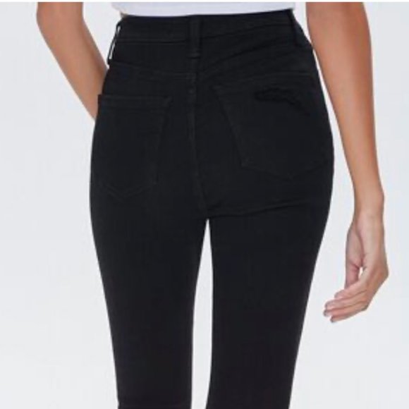 Forever 21 Distressed High-waisted Stretch 5-pocket Curvy Fit Black Skinny Jeans - Picture 5 of 11